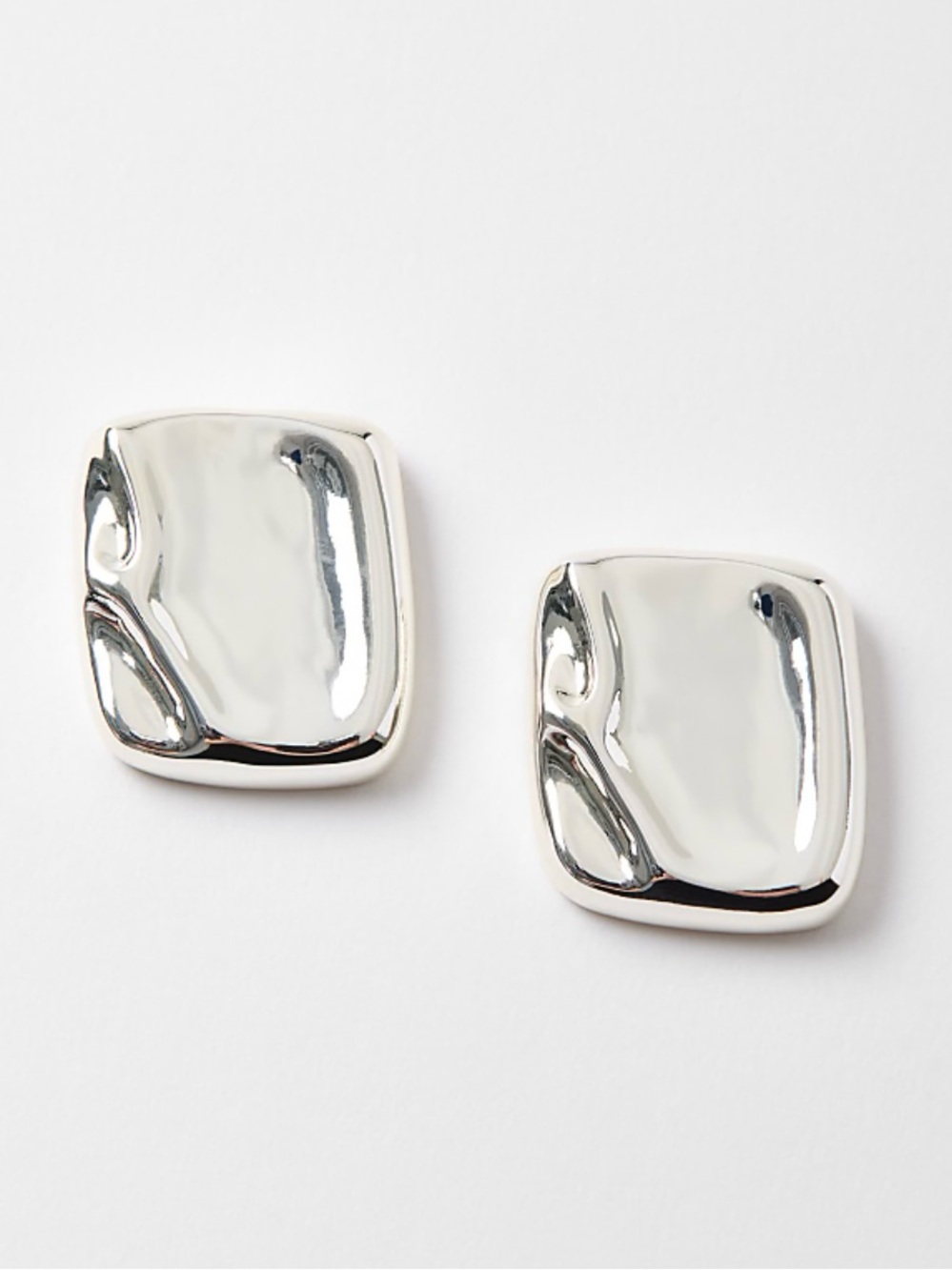 LOFT molded square statement Shiny Silver Stud Earrings